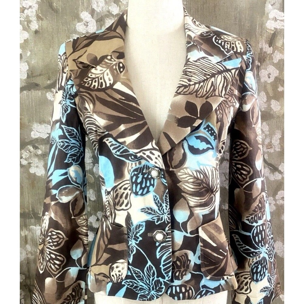 Joseph Ribkoff Floral 2 Button Jacket Size 6 Hawaiian Cotton